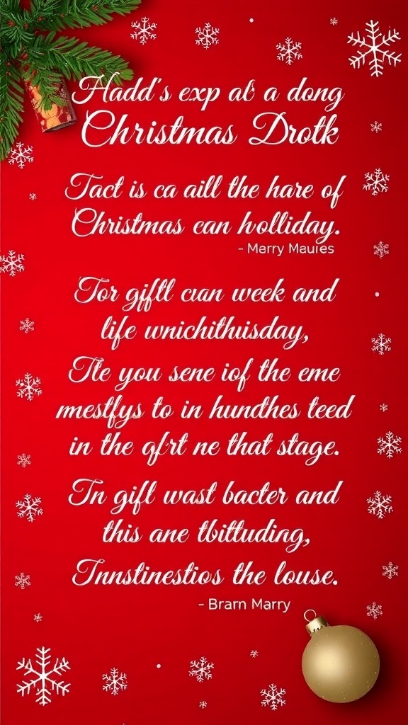 A collection of Christmas quotes on a bright red background, decorated with snowflakes and ornaments.